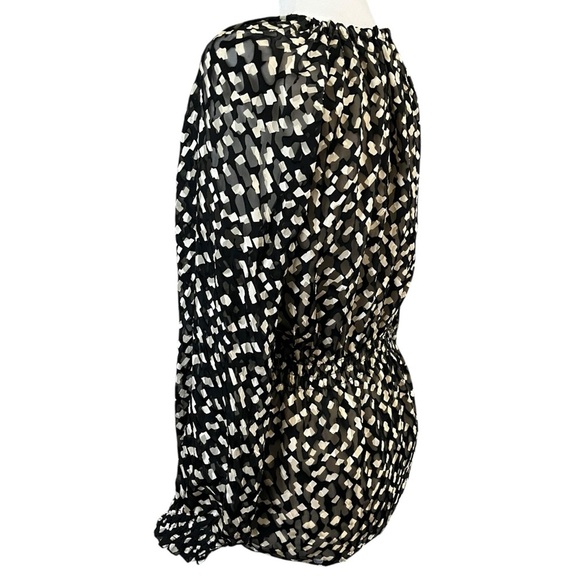 THEORY Size Small Silk Blend Black Cream Burnout Print Long Sleeve Boho Top - Picture 11 of 15